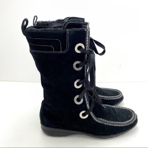 COLE Haan Winter Fur Lined Waterproof Suede Lace up Flat Boots in Black - Picture 6 of 10